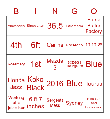 Emma's Hens Bingo Card