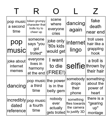 Trolls Bingo Card