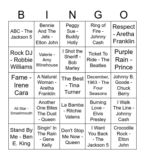 Movie Music Bingo Card