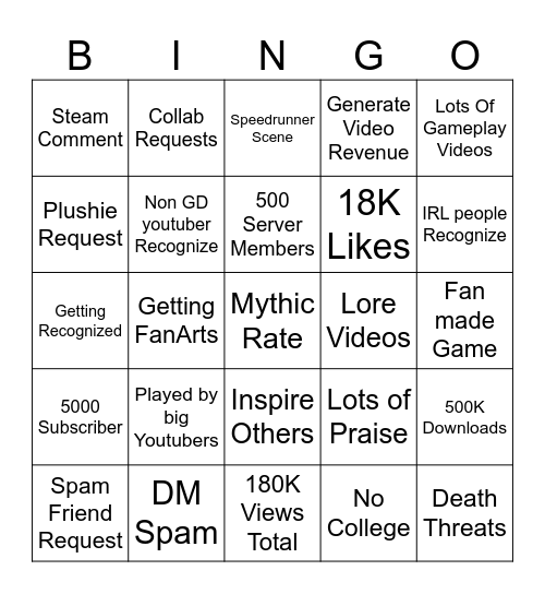 Redemption Success Bingo Card