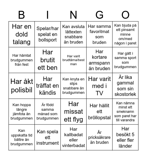 Hitta någon som... Bingo Card
