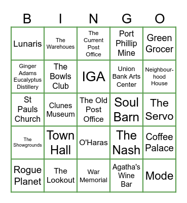 Clunes Bingo Card