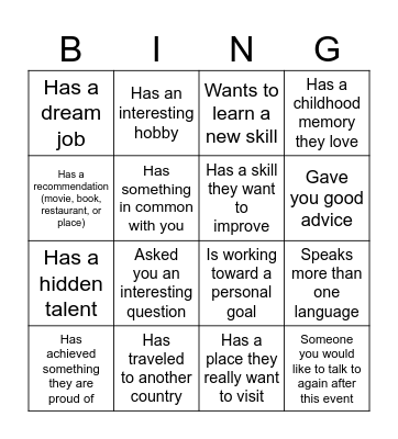 Bingo Ice Breaker Bingo Card