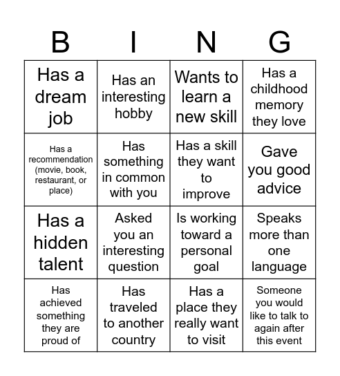 Bingo Ice Breaker Bingo Card