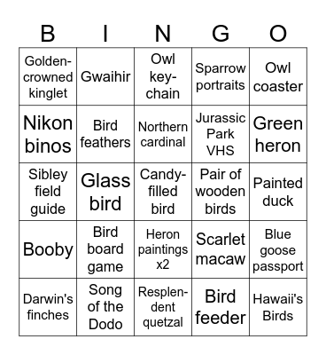 500 Feathered Friends Bingo Card