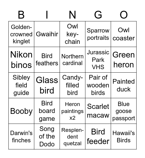 500 Feathered Friends Bingo Card