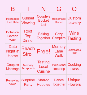Anniversay Bingo Card
