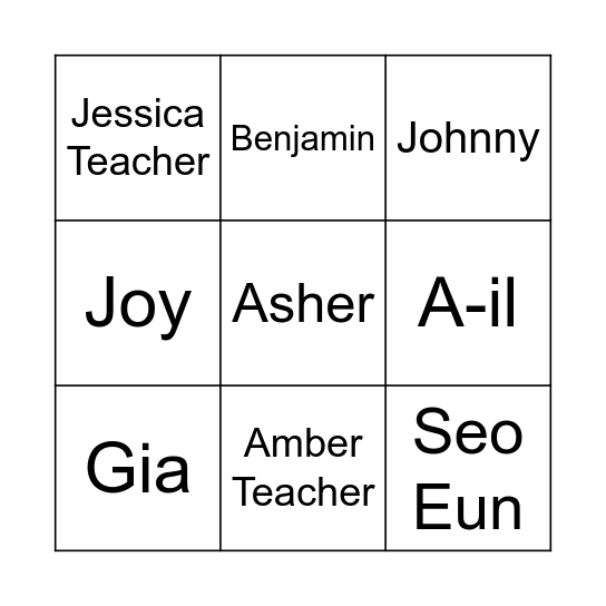 Shine Class Bingo Card