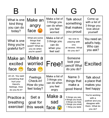 Social Emotional Bingo! Bingo Card