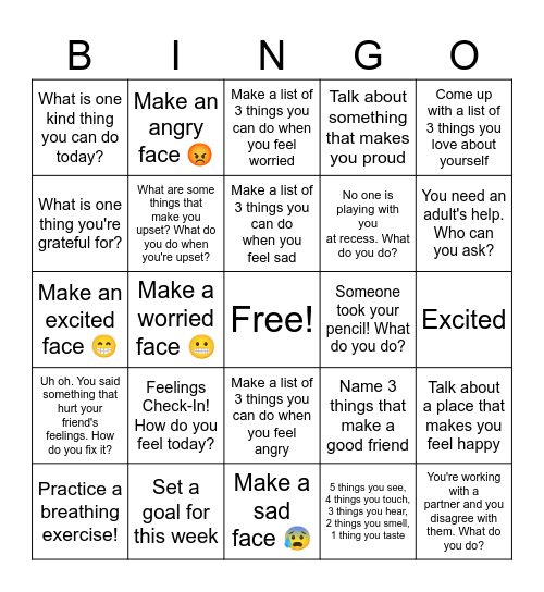 Social Emotional Bingo! Bingo Card