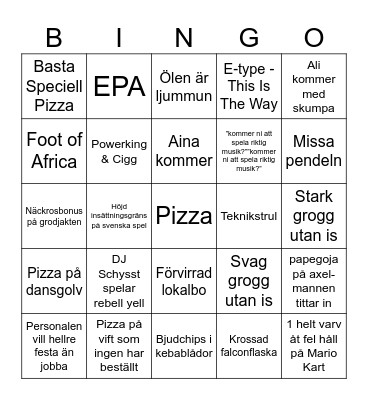 Pizzafesten Bingo Card