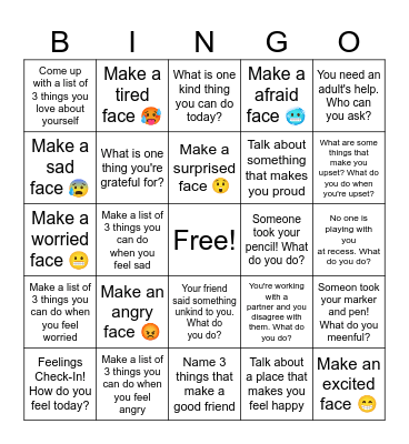 Social Emotional Bingo! Bingo Card