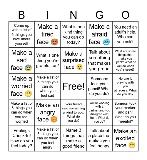 Social Emotional Bingo! Bingo Card