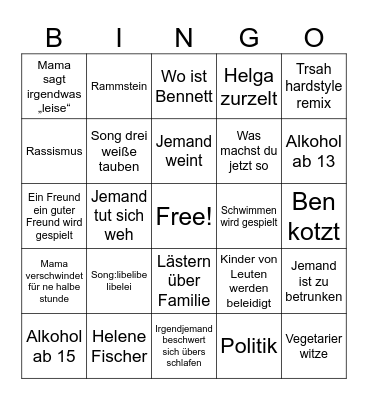 Family day Paul Bingo Card