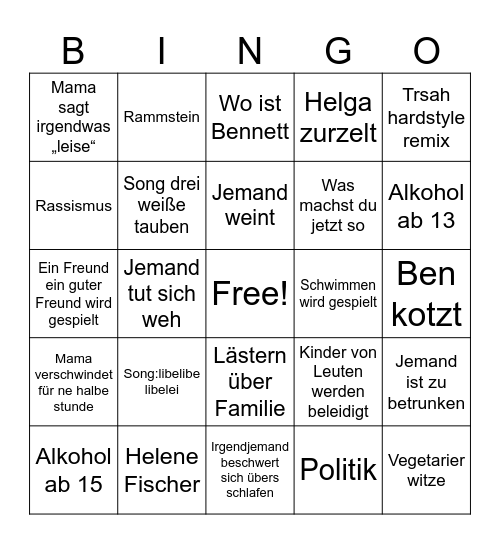 Family day Paul Bingo Card