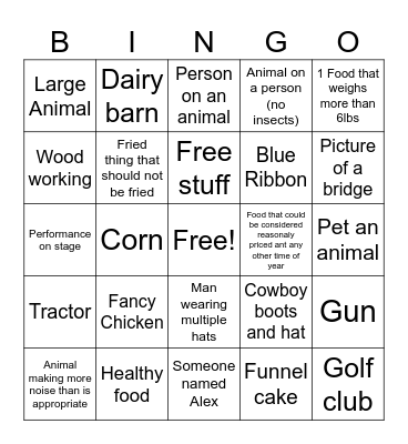 Evcoc State Fair Bingo Card