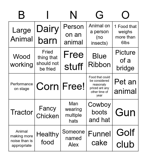 Evcoc State Fair Bingo Card