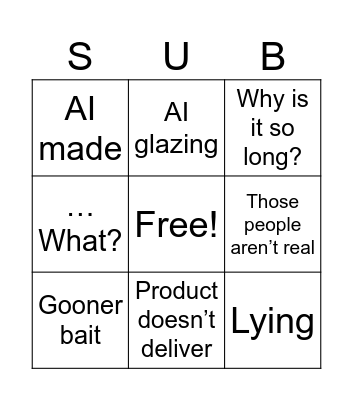 Horrible Ads Bingo Card