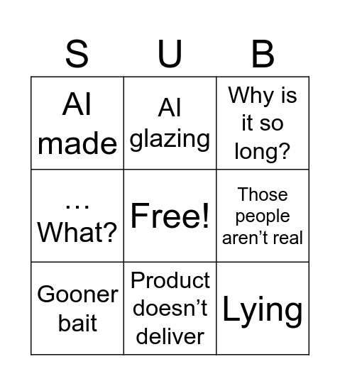 Horrible Ads Bingo Card