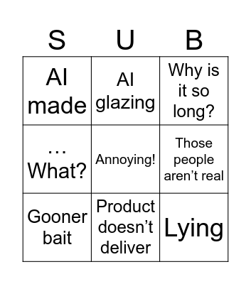 Horrible Ads Bingo Card