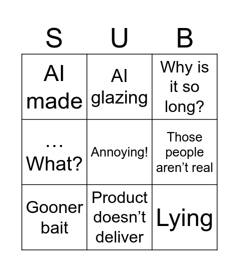 Horrible Ads Bingo Card
