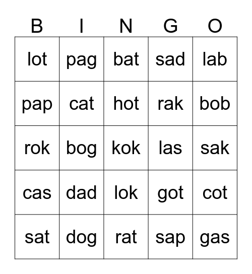 "O" , "A" Bingo Card