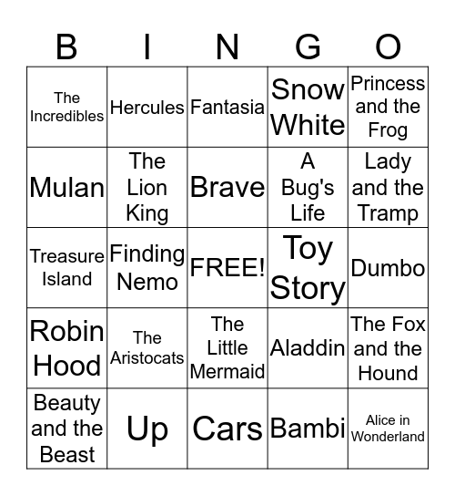 Disney Bingo! Bingo Card