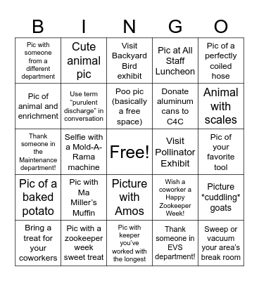 2026 ZOOKEEPER WEEK BINGO Card