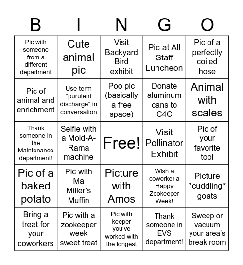 2026 ZOOKEEPER WEEK BINGO Card