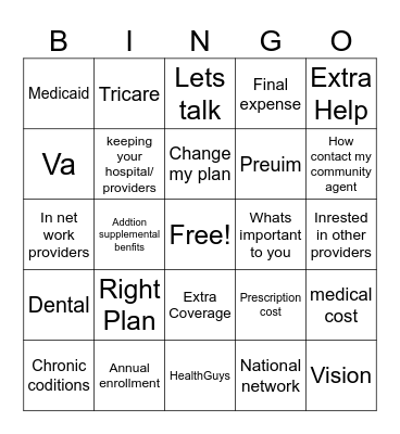 Medicare Check Up  Bingo Card