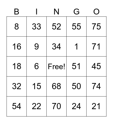 Untitled Bingo Card