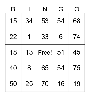 Untitled Bingo Card