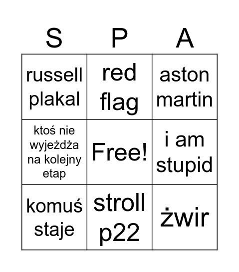 Spa wiali bingo Card