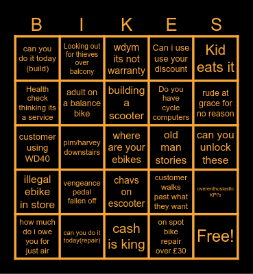 Halfords sat bingo Card