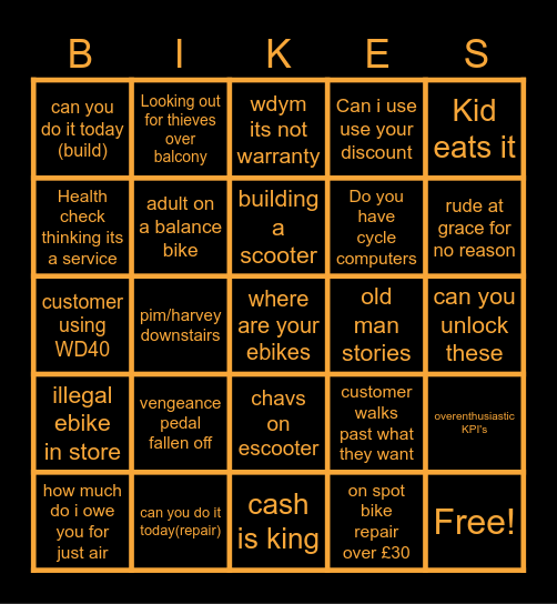 Halfords sat bingo Card