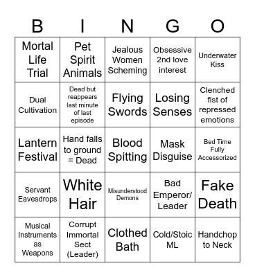 Xianxia/Xuanhuan/Wuxia Bingo Card