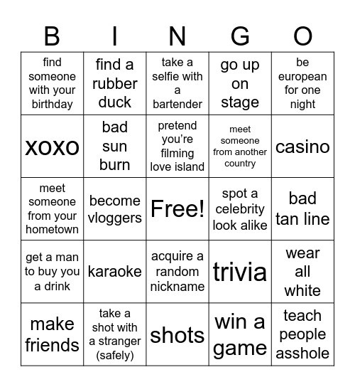 Cruise Bingo Card