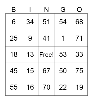 Untitled Bingo Card
