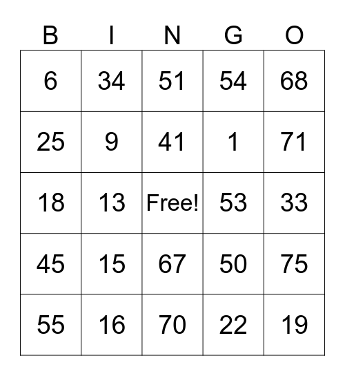 Untitled Bingo Card