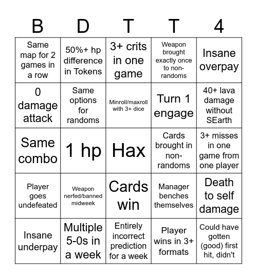 BDTT4 Bingo Card