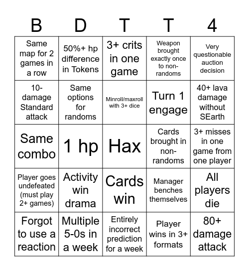 BDTT4 Bingo Card