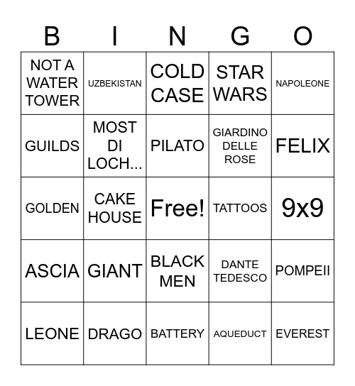 Vacation Bingo Card