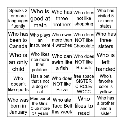 FIND SOMEONE WHO Bingo Card