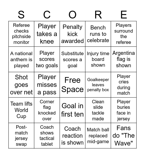 FIFA World Cup Game Watch Bingo Card