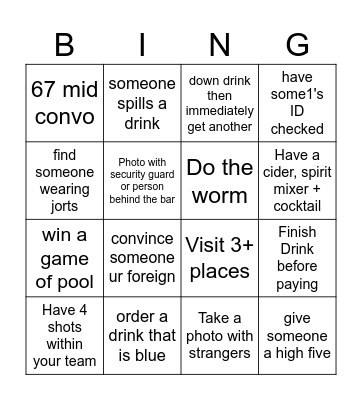 night out bingo Card