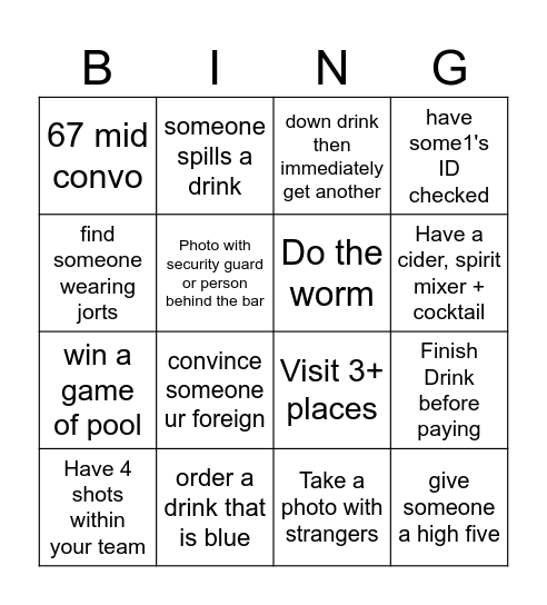 night out bingo Card