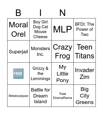 Scenecore/Spacehey Shows (plus Crazy Frog) Bingo Card