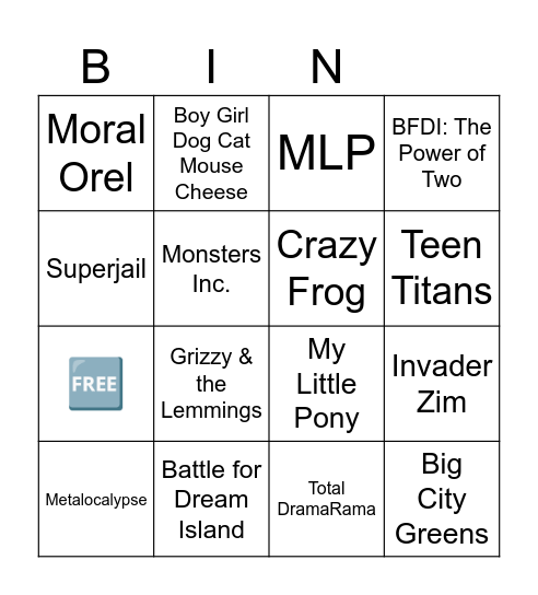 Scenecore/Spacehey Shows (plus Crazy Frog) Bingo Card
