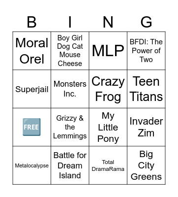 Scenecore/Spacehey Shows (plus Crazy Frog) Bingo Card