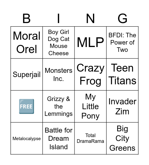 Scenecore/Spacehey Shows (plus Crazy Frog) Bingo Card